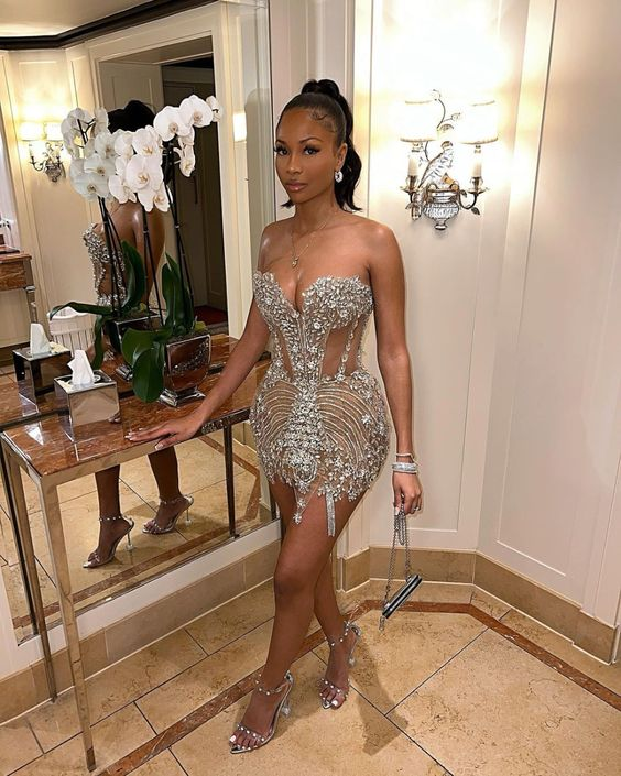Luxurious Beaded Champagne Party Dress Short Sexy Club Dress cc409