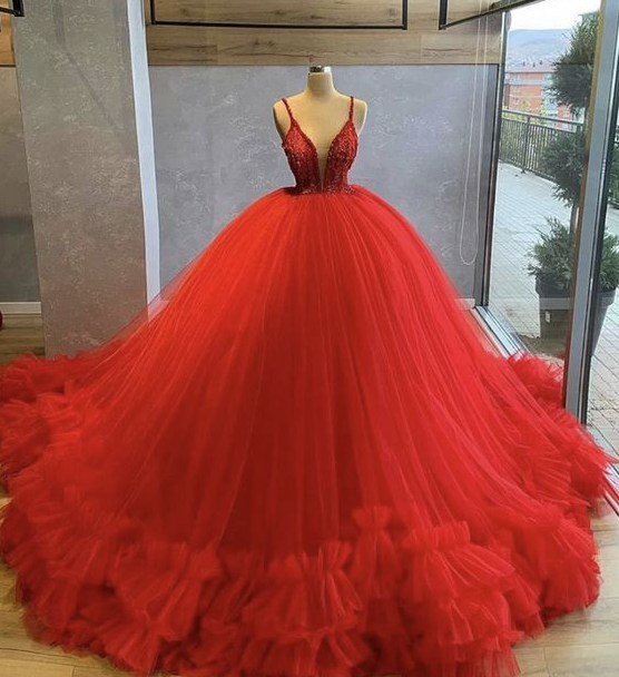 Amazing Spaghetti Straps Beading Bodice Tulle Ball Dress cc485