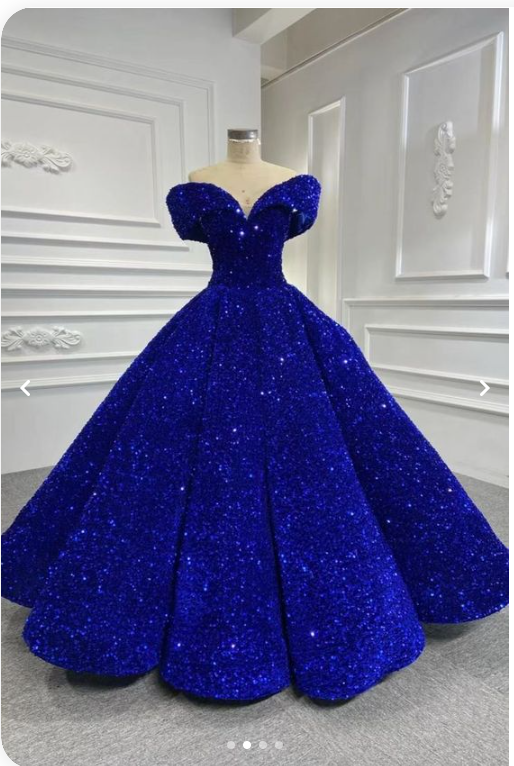 Royal blue sequin prom ball gown sweet 16 dress off the shoulder princess Quince dress c2767