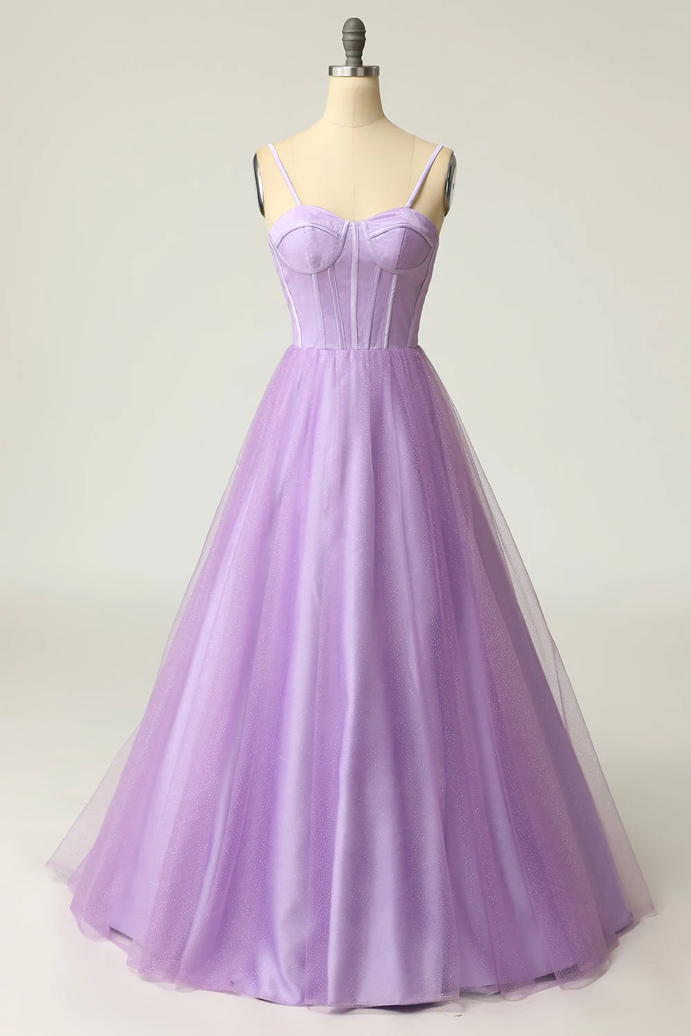 A Line Spaghetti Straps Light Purple Long Prom Dress cc419