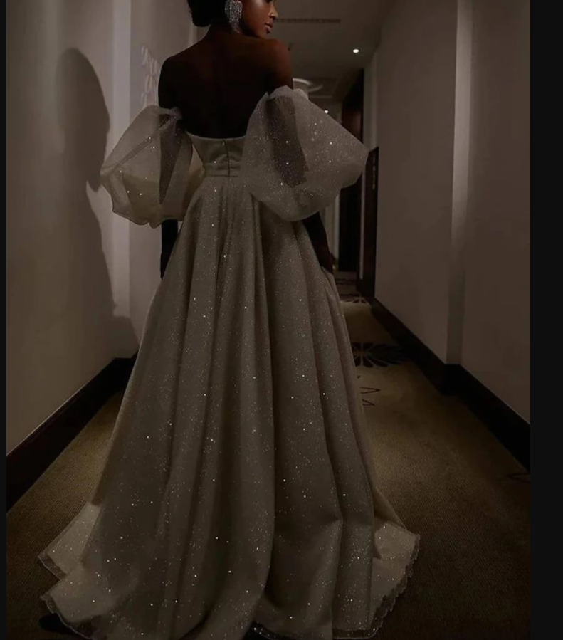 Sweetheart Prom Dress With Puffy Sleeves Sexy Luxurious Sparkle & Shine C2103