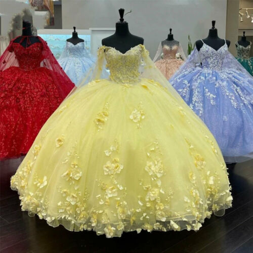 Lace Appliques Quinceanera Dresses Ball Gown Off Shoulder 3D Flowers Sweet 15 16 c2936