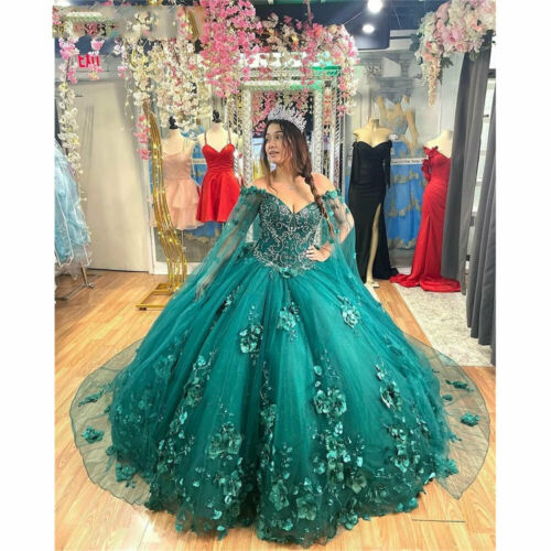 Lace Appliques Quinceanera Dresses Ball Gown Off Shoulder 3D Flowers Sweet 15 16 c2936