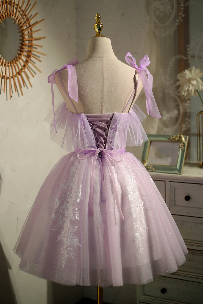 Sweet Purple A-line Short Party Dress with Ribbon c2572