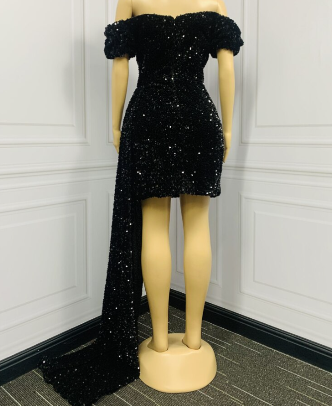 Women Black Sequins Prom Dresses Skirt Black Girl Formal Party Cocktail Homecoming Dress Robe De Princess c2552