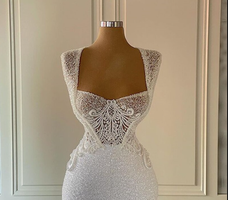 Luxury New Square Neck White Wedding Dress Women Mermaid Prom Dress Formal Gowns Bridal Gown c3436