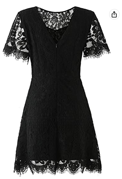Women's Elegant Round Neck V-Back Wedding Guest Floral Lace Cocktail Party A Line Dress Black Party Dress c2685