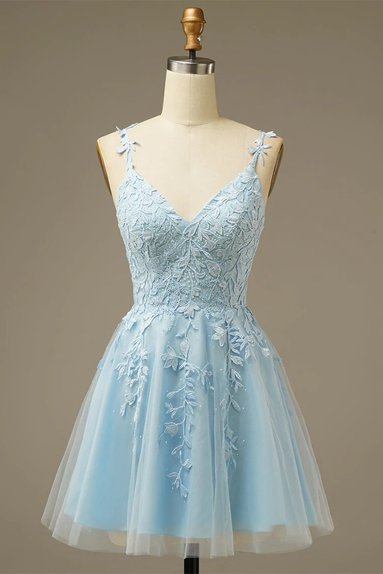 A-line V Neck Homecoming Dress With Appliques c2488