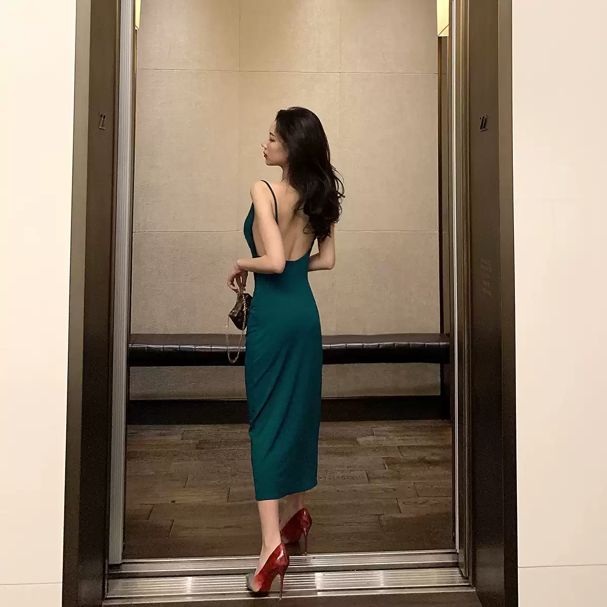 Simple Prom Dress Spaghetti Straps Prom Dress with Slit Backless Party Dress C2323