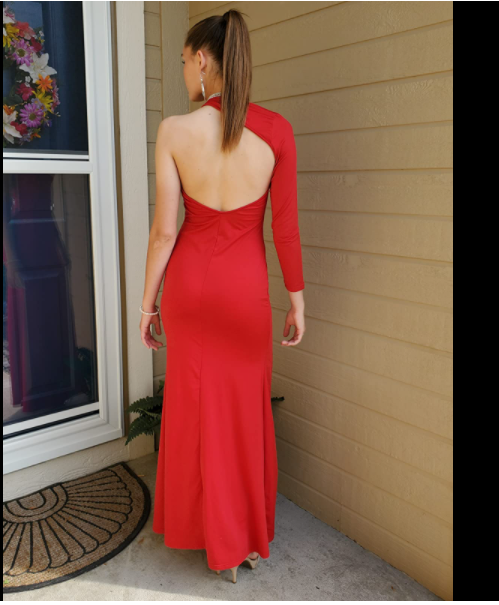 Red sexy elegant one-shoulder open back evening dress C1893