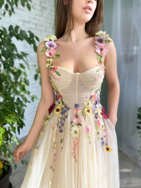 Tea Length Straps Homecoming Dress With Flower, Cocktail Dresses With 3D Flower c2709