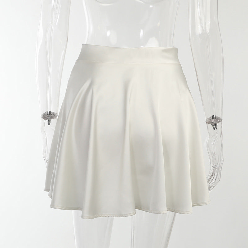 Satin Two Piece Set Sexy Backless Bandage Strap Corset Crop Top High Waist A-line Cute Homecoming Dress cc96