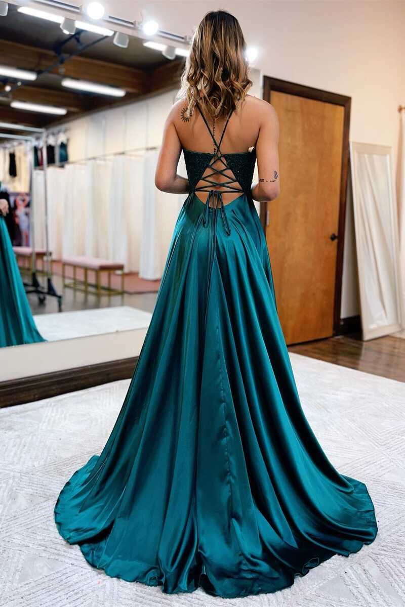 Royal Blue Lace Lace-Up Long Prom Dress cc396