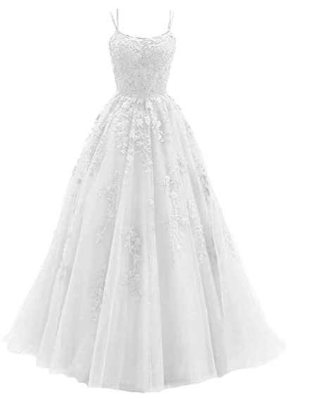 Green spaghetti strap prom dress, long tulle lace appliquéd women's party dress C1889