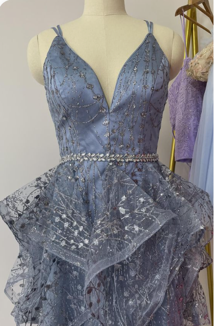 A Line V Neck Short Lace Prom Dresses, Cross Back Short Champagne Lace Formal Homecoming Dresses c2460