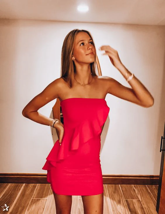 Hot Pink Strapless Tight Homecoming Dress c3330