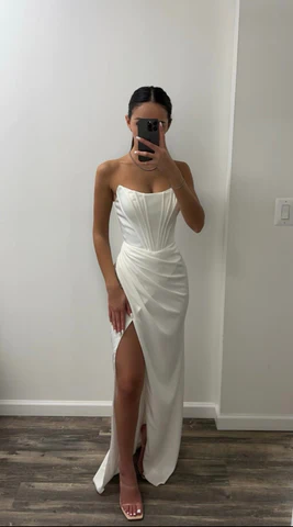 Strapless White Prom Dress Charming Evening Dress cc163