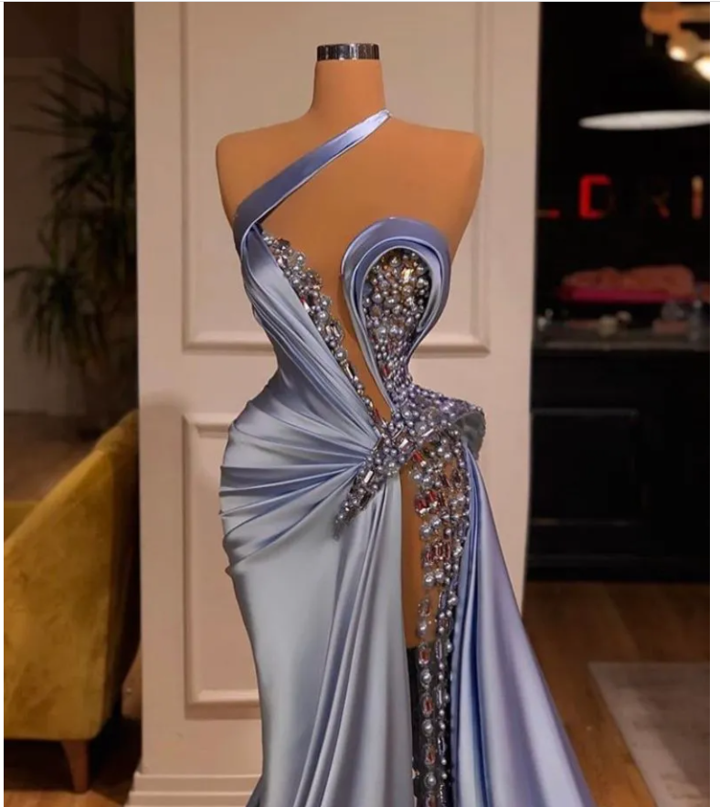 beaded evening dresses, crystals mermaid modest luxury elegant sexy formal evening gown C1230