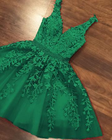 A-line V Neck Homecoming Dress With Waist Beading c2489
