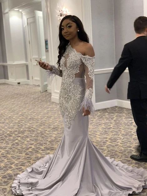 Glamorous black girl evening dresses mermaid prom dress cc351