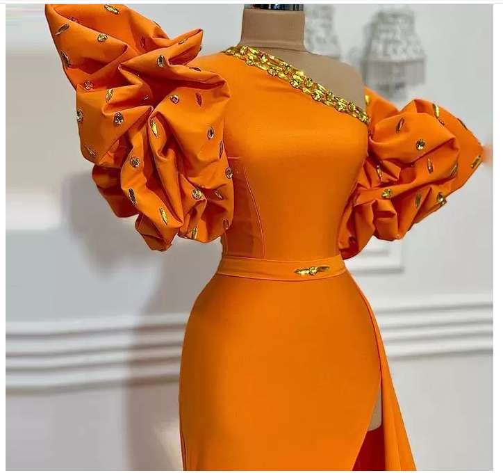 unique evening dresses long orange beaded mermaid elegant simple formal evening gown C1962
