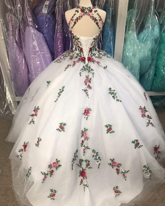 Fabulous White Embroidered applique Ball Gown Quinceanera Dresses c2756
