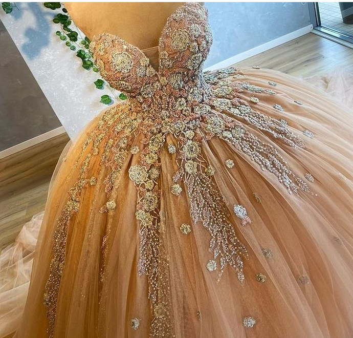 Champagne prom dresses, sweetheart neckline prom dress C127