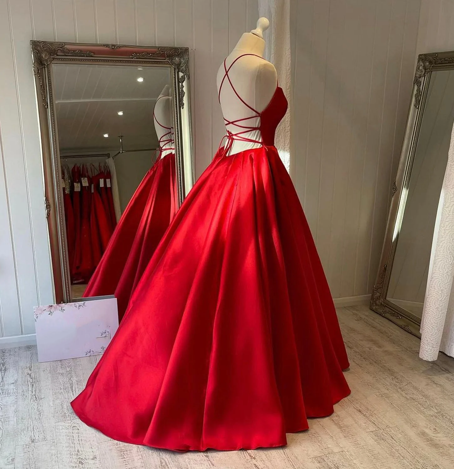 Red satin long prom dress simple evening gown cc470