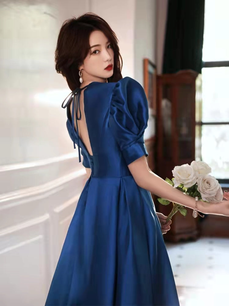Yellow/Blue satin long A line prom dress evening dress C856