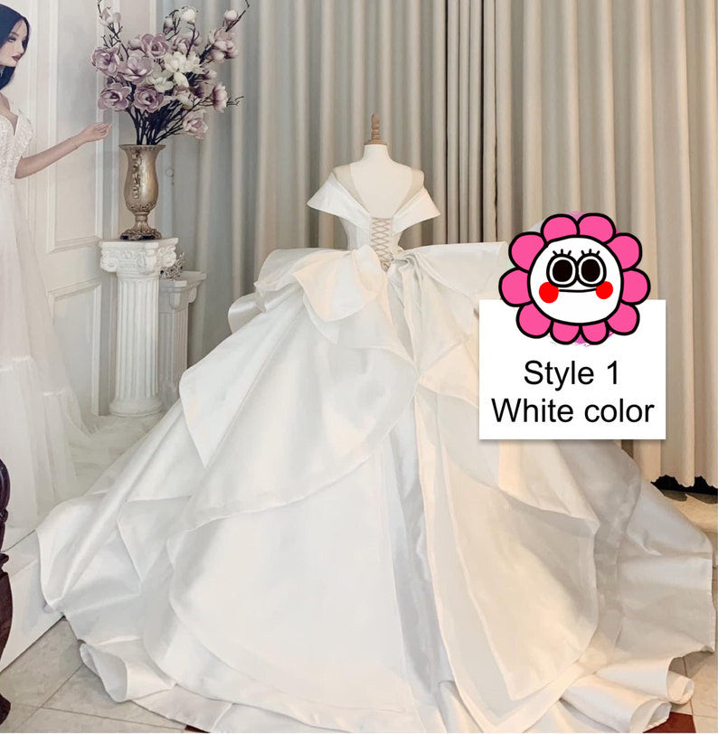 Charming red or white princess V neck satin ball gown wedding dress - various styles C2154