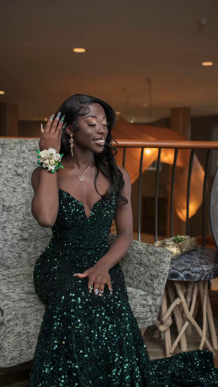 Emerald Green Sequins Long Evening Dress Pageant Dress cc246