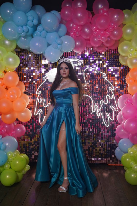 Off The Shoulder Satin Long Prom Dress Senior High School Formal Dress cc472