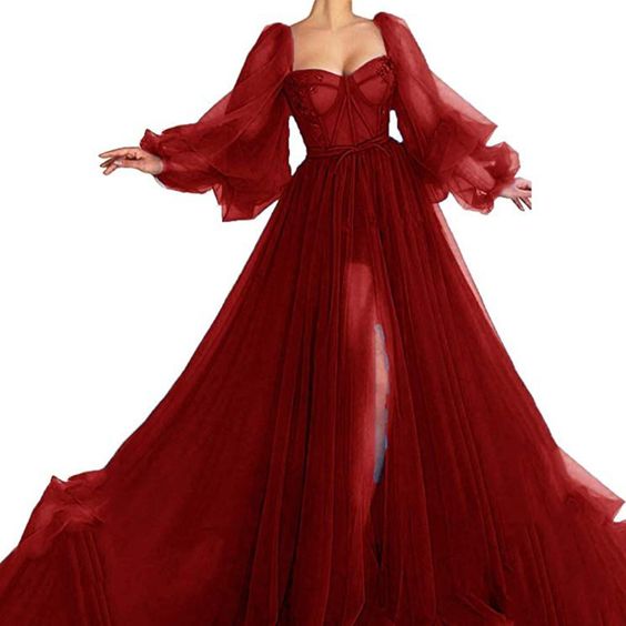 Women's Off-shoulder Long Sleeve Dress Large Swing Evening Dresses Red cc496