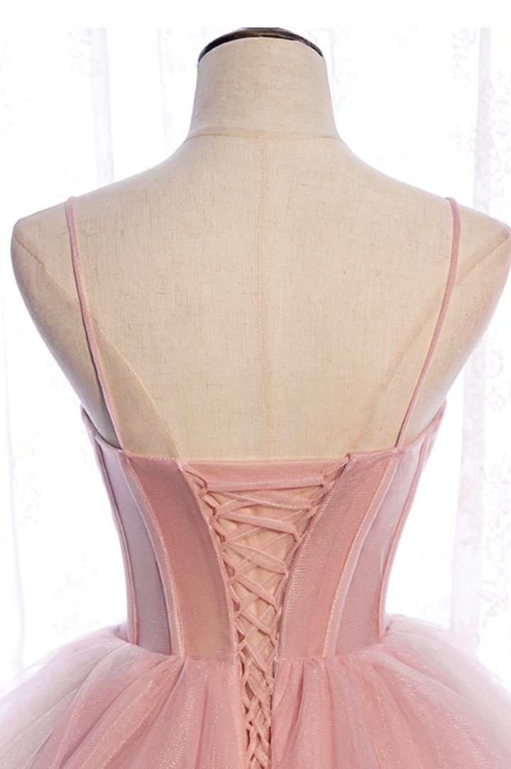 Pink tulle long prom dress A line evening gown C1866