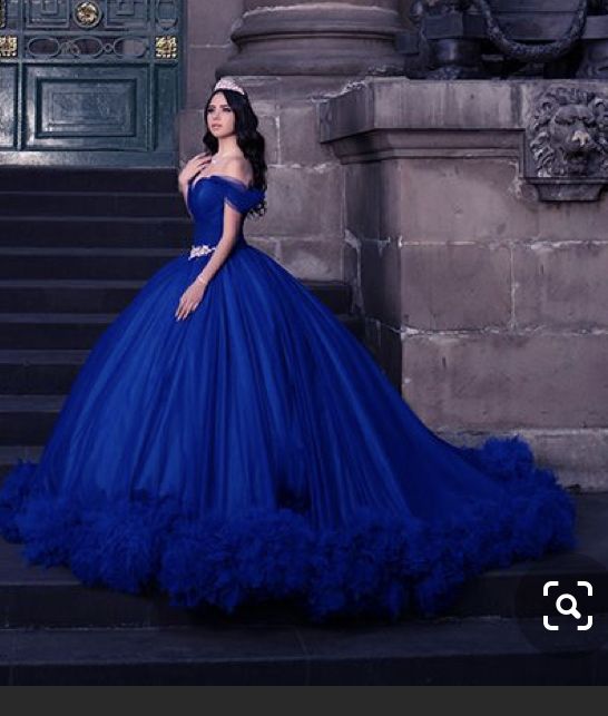 Off Shoulder Ball Gown Women Royal Blue Ruffle Princess Sweet 16 Dress cc72