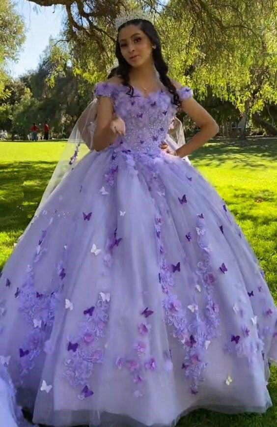 Off the Shoulder Quinceanera Dress Sweet 16 Dress Appliques and 3D Butterflies Ball Gown c3097