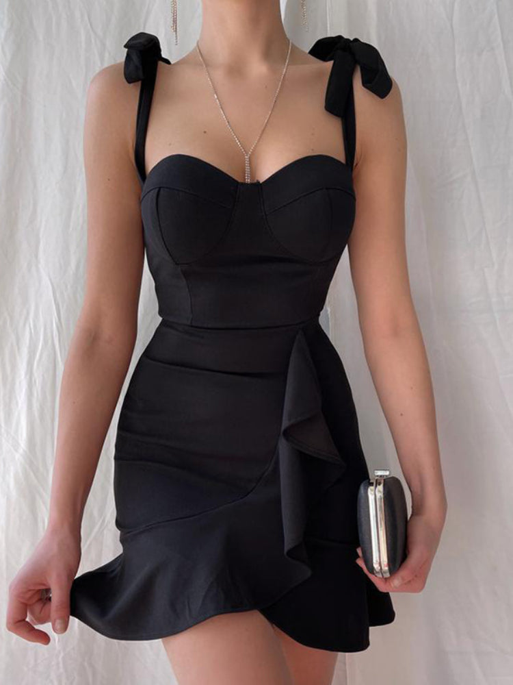 Tied Detail Ruffle Hem Bodycon Dress Short Homecoming Dress c2495