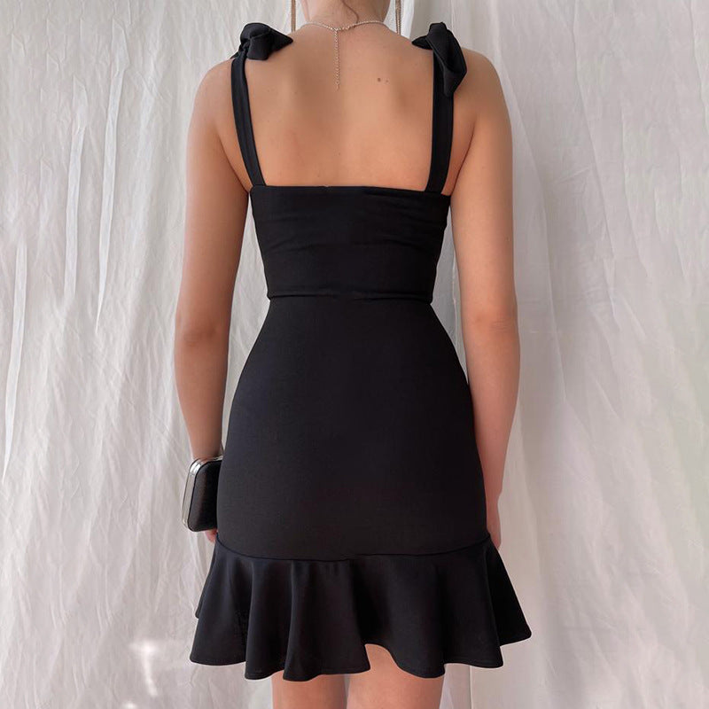 Tied Detail Ruffle Hem Bodycon Dress Short Homecoming Dress c2495