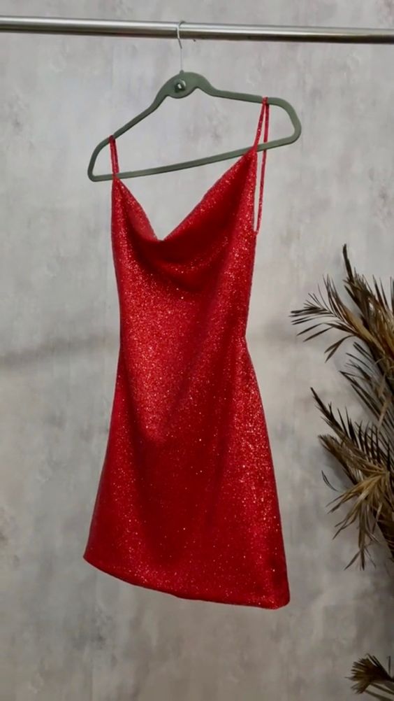 Spaghetti Straps Shiny Homecoming Dress White Shiny Dress Red Short Homecoming Dress cc80