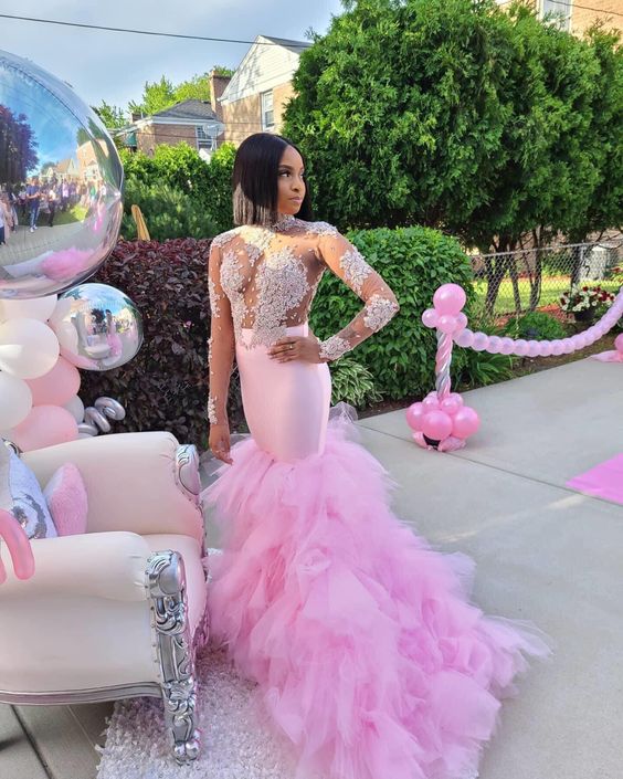 Pink Mermaid Prom Dress Senior Prom Charming Evening Dress cc417