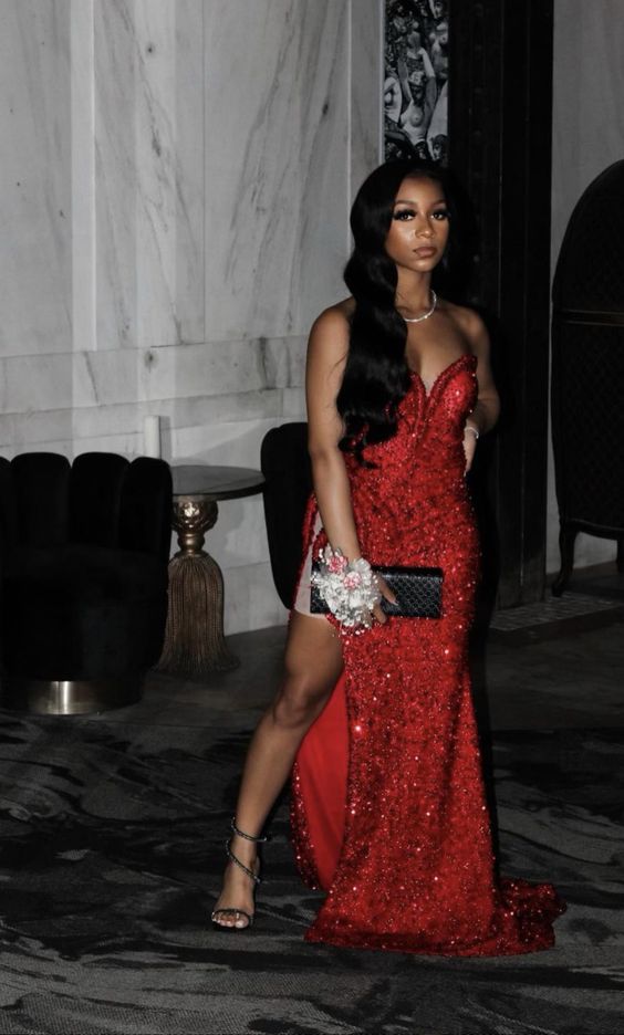 Red Sequins Long Prom Dress Sexy Evening Dress  cc403