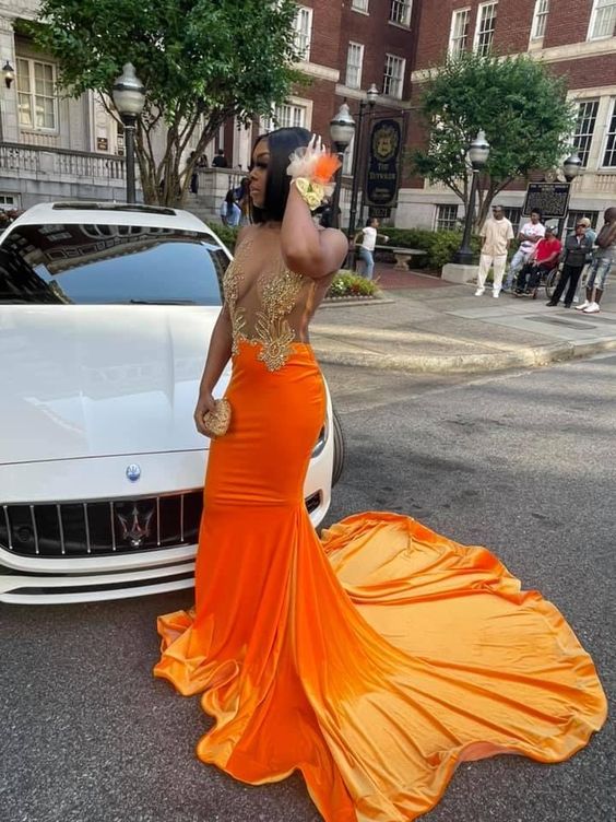 Orange Velvet Mermaid Prom Dress Sexy Evening Dress  cc393