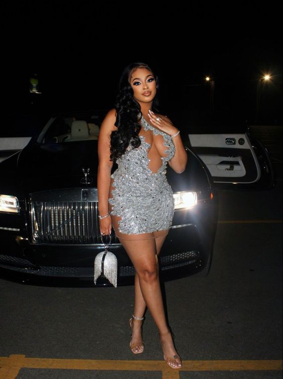 Silver Bodycon Dress Birthday Party Dress Sexy Black Girls Dress cc429