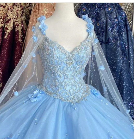 Blue flowers tulle ball gown , chic prom dress C1805