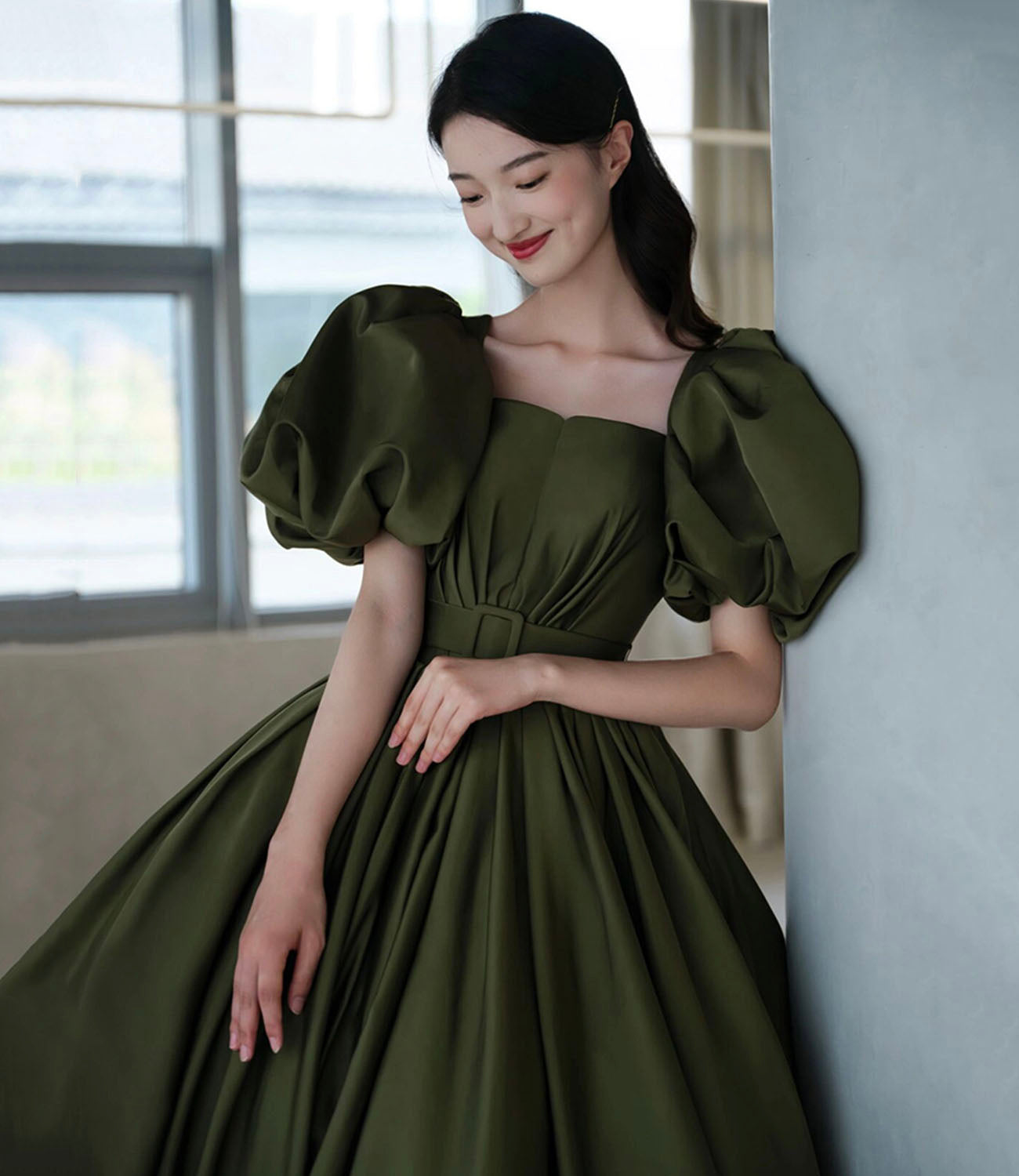 Green Satin Long Prom Dress , New Arrival Evening Dress C1825