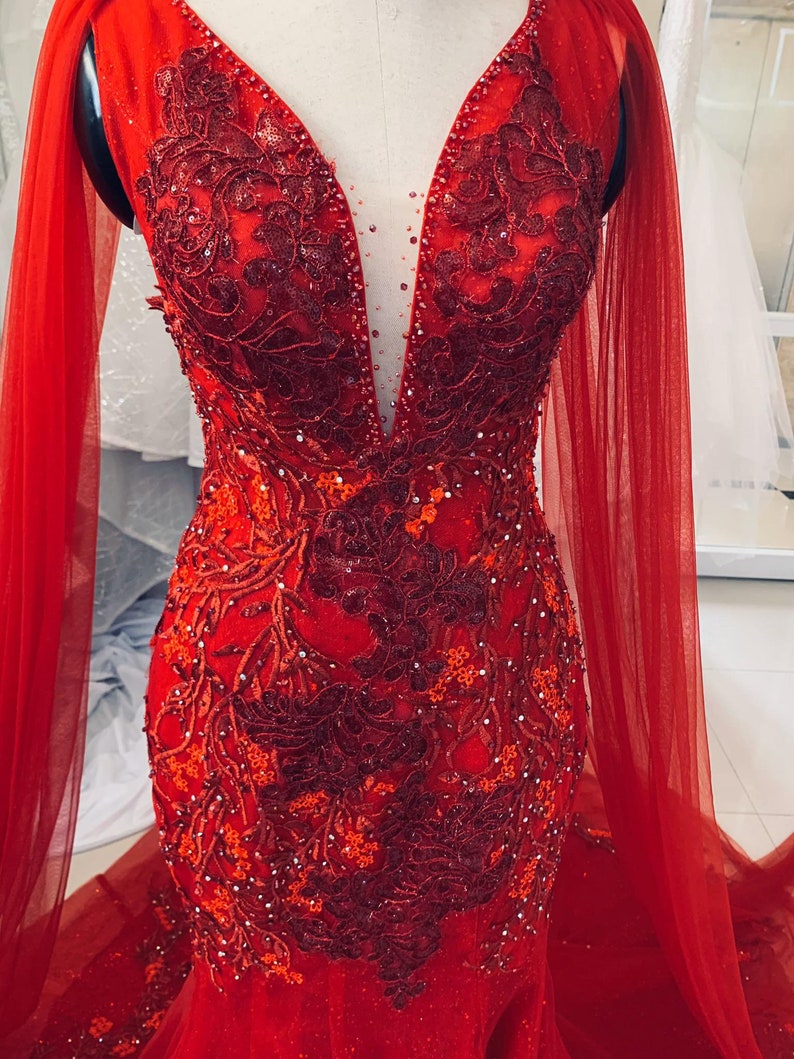 Unique Red Vintage Wedding Dress, Made to Measure Wedding Dress, Princess Bridal Gown Mermaid Prom Dress C2254