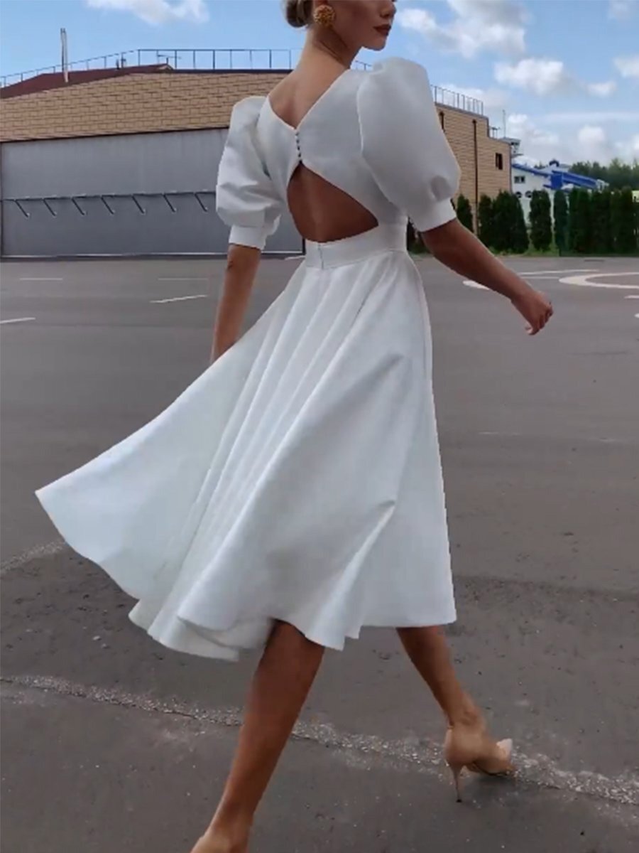 White Dress with Hollow Back Short Prom Dress , Somple Party Dress C2160