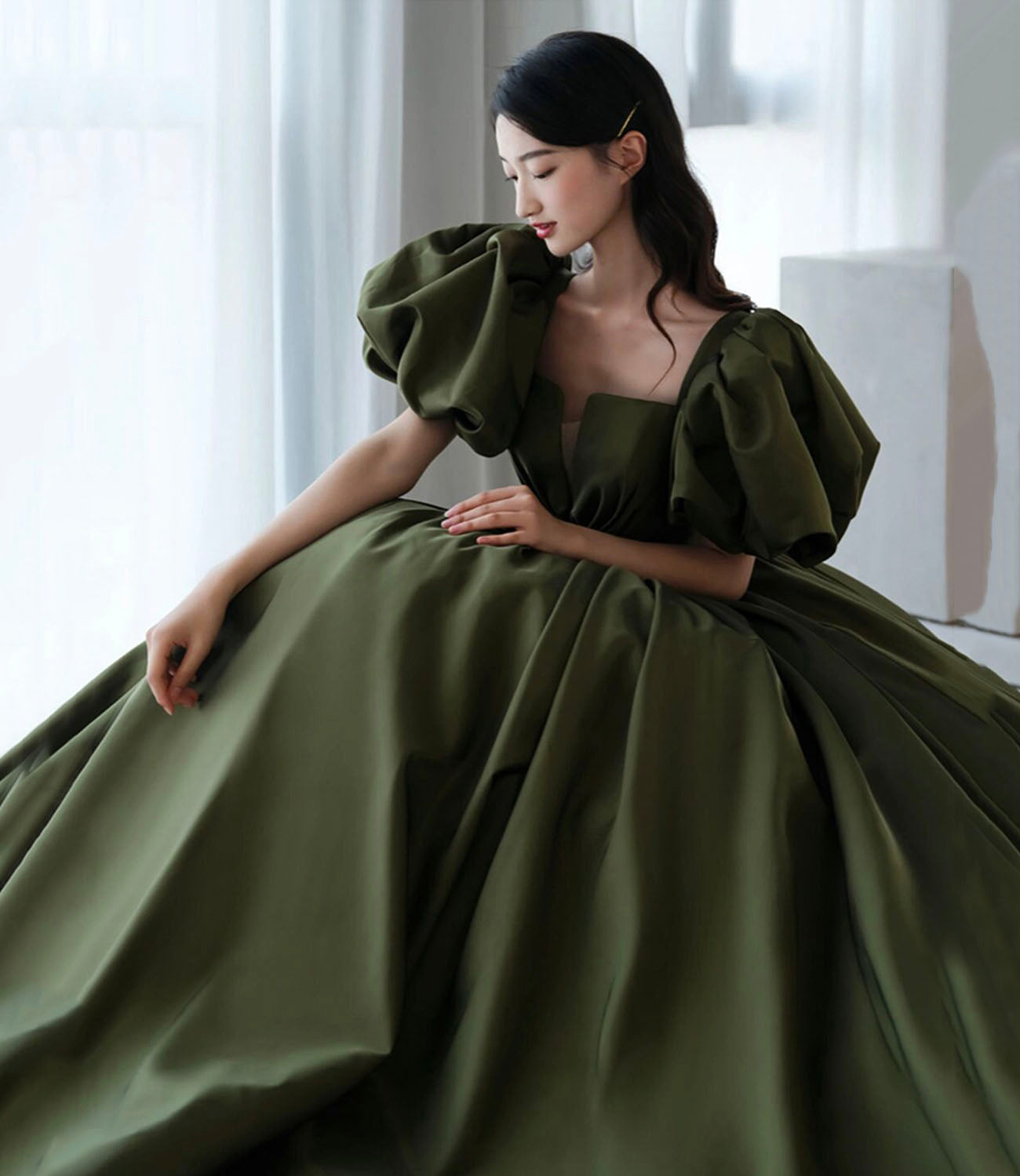 Green Satin Long Prom Dress , New Arrival Evening Dress C1825