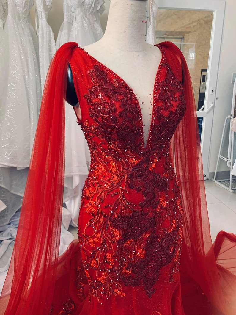 Unique Red Vintage Wedding Dress, Made to Measure Wedding Dress, Princess Bridal Gown Mermaid Prom Dress C2254