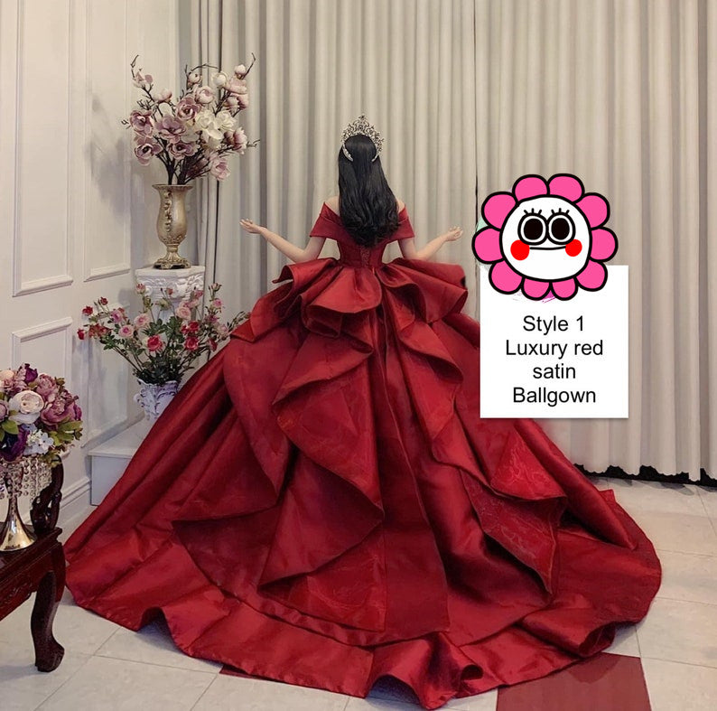 Charming red or white princess V neck satin ball gown wedding dress - various styles C2154